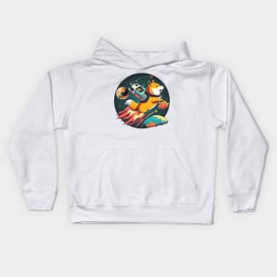 shiba inu flying into space with a rocket Kids Hoodie